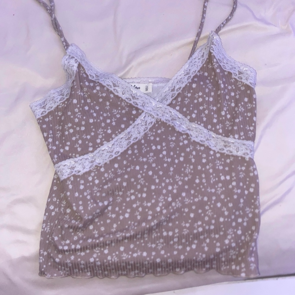 Gray and Silver Asymmetrical Lace Camisole